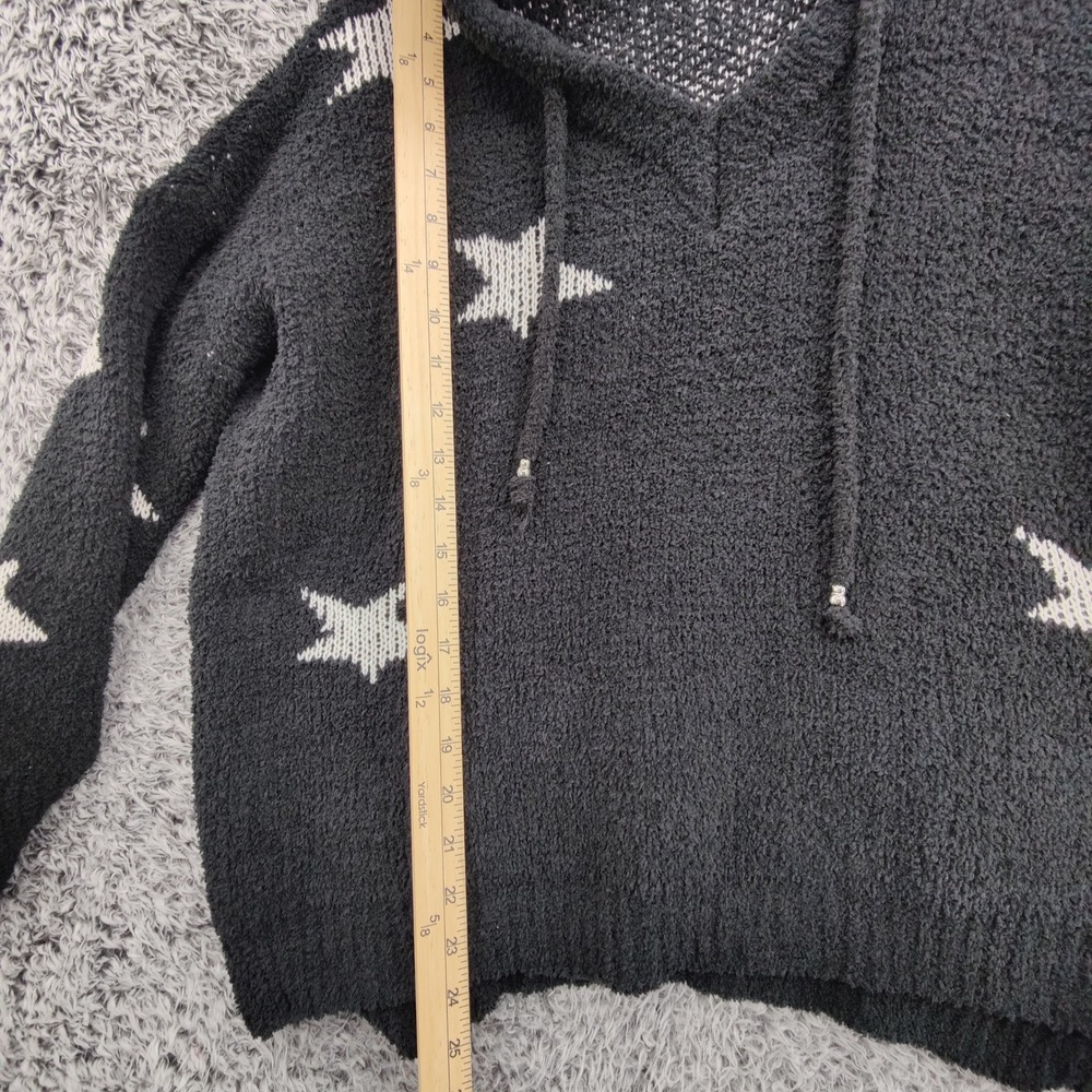 POL Womens Whimsigoth Celestial Star Fuzzy Eyelash Knit Hoodie M Black Soft Cozy - Picture 3 of 15